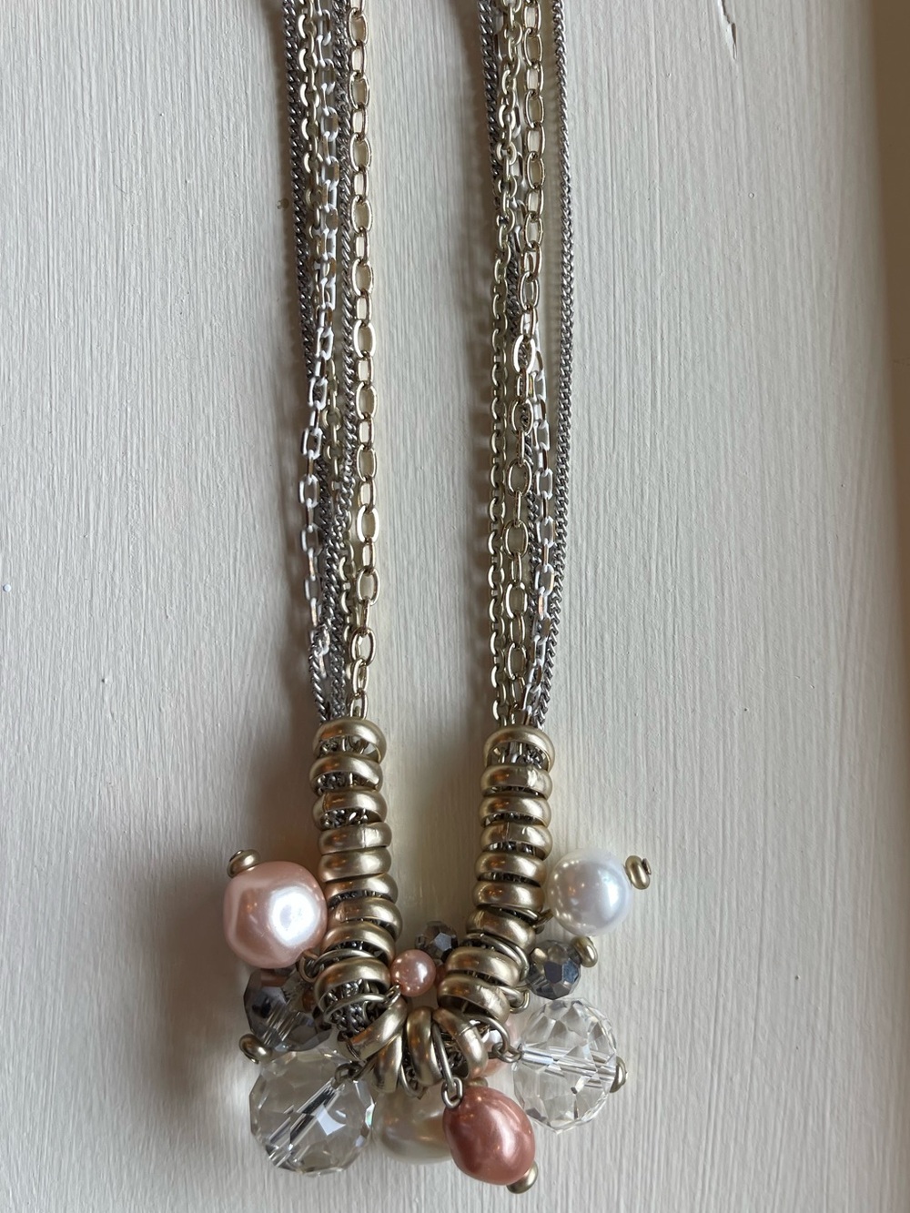 Chico’s multiple chain statement necklace with pearl charms